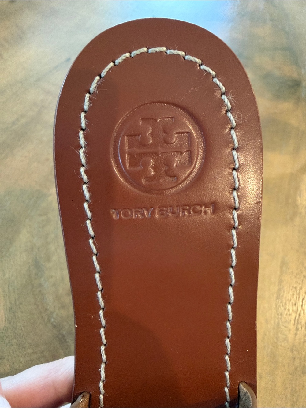 Tory Burch Brown Leather Miller Logo Thong Sandals - Picture 4 of 5